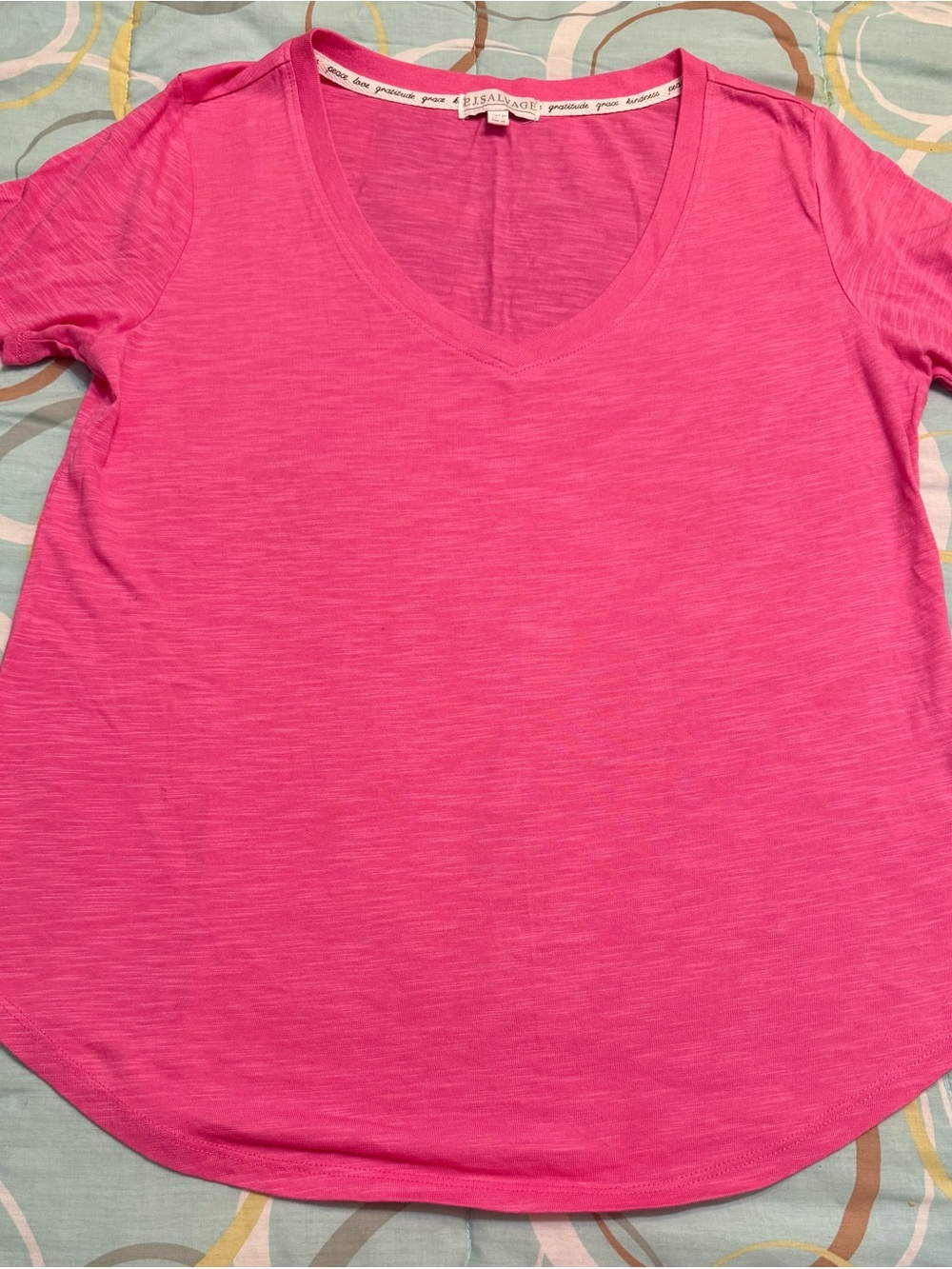 P.J. Salvage Hot Pink V-Neck Short Sleeve Tee